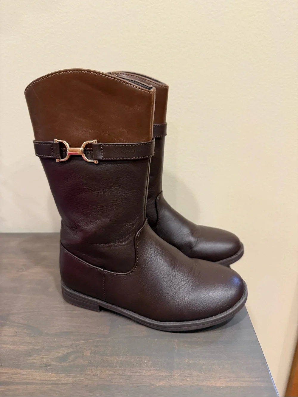 Brown Two-Tone Mid-Calf Women's Boots